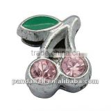 Zinc Alloy Enamel Slide Charms, Rhinestone Alloy Beads, Cherry, Nickel Color, 8.5x11x5mm, hole: 1.5x8mm(ENAM-A118-1)