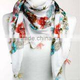 Turkish Scarf Square Cotton Oya Yazma Handmade Cowl With Lace Edge Shawl Pashmina Yemeni Weil NWOT thumbnail-1