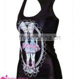 Wholesale Pinky Ladies With Corsets Printed Black Stringer Tank Top for Women thumbnail-2
