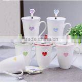 Ceramic Heart Shaped Tea Cup With Spoon & Lid,Love Shape Ceramic Coffee Mug With Lid and Spoon Household thumbnail-1