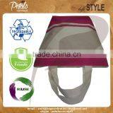 Hot Pink Stripe Print Canvas Tote Bag With Canvas Handle , Brand on Bag With PU Embossed Label thumbnail-3