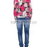 2015 New Fashion Round Neck Floral Printed Long Sleeve Polo Womens T-shirt Wholesale thumbnail-3
