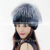 CX-C-244C Ladies Fashion In Stock Hats Rex Rabbit Fur And Sliver Fox Fur Hat Cap thumbnail-6
