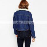 Thick Crop Top Warm Denim Jacket Woven Wool Fabric for Winter Overcoat thumbnail-2