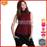 New design sleeveless high neck pullover red ladies acrylic knitted vest