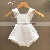 Boutique Summer Clothes Linen Cotton Plain White Baby Romper thumbnail-1