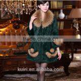 Hot Selling Korean Real Rex Rabbit Fur Coat With Raccoon Fur Collar Low Price Pc-140 thumbnail-5