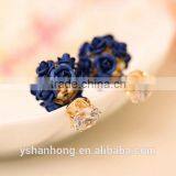 2016 New Arrived Crystal Rose Flowers Stud Earring Colors Wholesale Double Side Flower Design Stud thumbnail-2