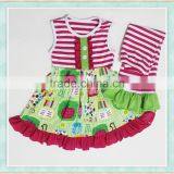 2017 Popular Series Baby Girl Sleeveless Back to School O-neck With Lace Fioral Print Ruffle Clothes Outfits Pictures thumbnail-2