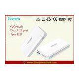 Waterproof white Dual USB Universal Portable Power Bank ABS battery for mobile devices