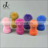 China Supplier Winter Unisex Thicken Knitted Caps With Raccoon Fur Colorful Pompoms Hats