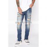 Men Stretch Denim Ripped Skinny Stretch Zip Destroy Frayed Edges Indigo Industry Supply co Jeans thumbnail-1