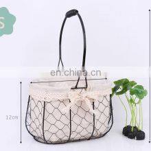 Wholesale Customize Home Decor Living Oval Dark Brown Metal Wire Fabric Food Picnic Mix Storage Flower Basket With Handles Flower Vase thumbnail-5