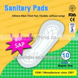 FDA, CE certified, 245mm Day use Sanitary Pads, Thick pad, Wingless