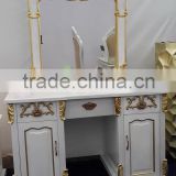 dresser furniture with mirror 2016 wood carving in silver gold, amber mother of pearl with drawer, white lacquer matt