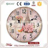 European Tall Eiffel Tower Pink Roses Show Mdf Material Gif Wall Clock for Bedroom thumbnail-1