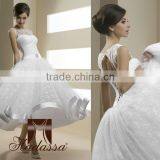 French designe Tea Lenth Wedding Dress lace high quality mesh with cristal brosh