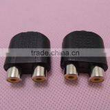 Audio System Black 3.5 Female to RCA Female Connector Adapter 2 to 1