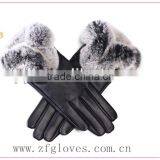 New Design Rabbit Fur Leather Glove For Lady