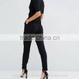 2016 Women Sex Elastic V-neckline Side Pockets Pure Color Pencil Pants Jumpsuit thumbnail-2