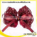 Small Beads Bow Korean Ribbon Hair Clip, Grosgrain Ribbon Hair Clip thumbnail-4
