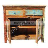 INDIAN RECYCLE GLASS WOOD 2 DRAWER SIDE BOARD thumbnail-3