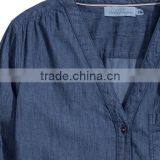 Women Long Sleeve V-neck Denim Shirt thumbnail-3
