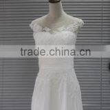 AR-11 Simple Generous White Elegant Long Sequined Appliques O-Neck Satin Bride Dress Boho Wedding Dress Beach Wedding 2016 thumbnail-4