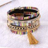New Design Bohemian Tassel Leather Rhinestone Crystal Magnetic Charm Bracelet For Women Jewelry