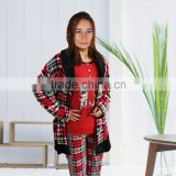 Kevince flannel & interlock pyjamas 3pcs set knitting woman clothing nightwear homewear MOQ 1000sets