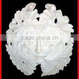 Stone Carved Wall Relief Of Figure Face Surrounded by Flowers thumbnail-1