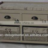 WILLOW/WOODEN STORAGE BENCH W/CUSHION, 2 WOODEN DRAWERS & 2 WILLOW STORAGES thumbnail-1