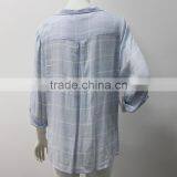Factory Ladies Summer Tops Charming Cotton Long Sleeve Blue Blouse thumbnail-4