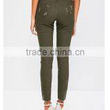 Custom Women High Waist Skinny Pants Khaki Damaged Denim Jeans Wholesale Direct Factory thumbnail-4