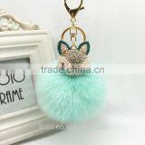 Fahsion Fox Head Faux Fur Keychain HandBag Rhinestone Pendant Charm Soft Car Key Ring 4 Colors Fmq-11 thumbnail-5