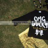 Super Cute "OMG Becky" Print Long Sleeves Gold Sequins Pants Kids Clothing Girls Clothes Suit With Matching Accessories thumbnail-3