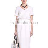 Ladies Solid White Color Mid-long Baggy Dress thumbnail-1