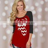European and American Style Women's Christmas Theme Raglan 3/4 Sleeve Curved/rounded Hem t Shirt thumbnail-3