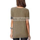 Women Purecolor Comfy Loose Fit Short Cut Out Sleeve Cotton T-Shirt thumbnail-4