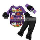 Smocked Children Halloween Raglan Clothing Wholesale Girls Fall Boutique Outfits Ruffle Icing Pants For Children thumbnail-1