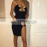 Fashion Women Sexy Spaghetti Strap Cross Front Split Bodycon Club Dresses Cothes Wholesale Dropship thumbnail-1
