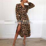 LAITE D2125 Women Autumn Casual Dresses Ladies Leopard Printed Dresses With Belt Women Plus Size Dresses thumbnail-4