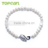 Topearl Jewelry 925 Silver Swan Charm Potato Pearl Fashion Bracelet 2016 FBR198