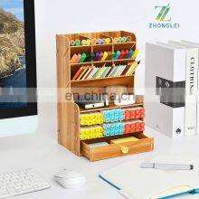 Wooden Pencil Holder, Pen Organizer for Desk With 15 Compartments With Drawer Desktop Stationary Storage Organizer Caddy thumbnail-5