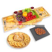 Bamboo Cheese Board Round Serving Tray 100% Natural With Cutlery Set thumbnail-4
