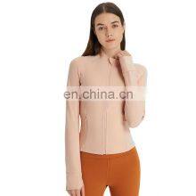 Wholesale Thumb Hole Mesh Stitching Slim Fit Yoga Jacket Women Long Sleeve Full-Zip Gym Fitness Wear Stand-up Collar Clothing thumbnail-5