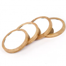 Low Quantity Carved Logo Bamboo Round Mirror Portable Mini Round Makeup Mirror Bamboo Hand Mirror in a Wooden Frame thumbnail-2
