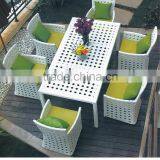 White Wicker Rattan Dining Set Patio Furniture thumbnail-4