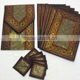 Indian Silk Table Runner With 6 Place Mats & 6 Coaster in Green Color Size 16*62 thumbnail-1