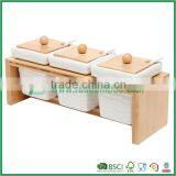 FB1-6019 Ceramic Spice Serving Jars Bamboo Holder With Serving Spoons Quality Choice thumbnail-1